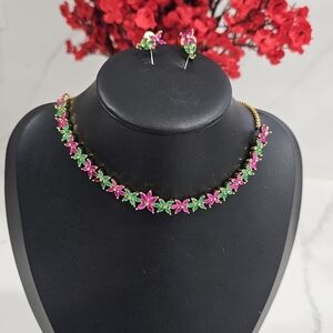 Floral Pink and Green Necklace Set